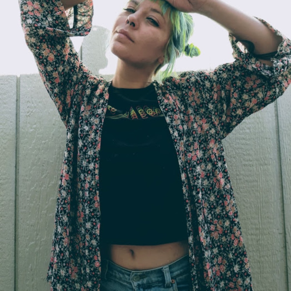 Free People Black Floral Kimono